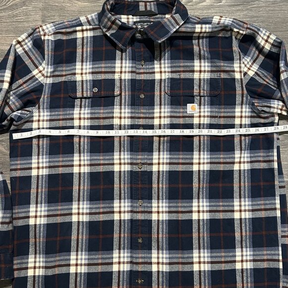 Carhartt 2XLT Loose Fit Heavyweight Flannel Long Sleeve Plaid Shirt Navy 105078 - Picture 7 of 11